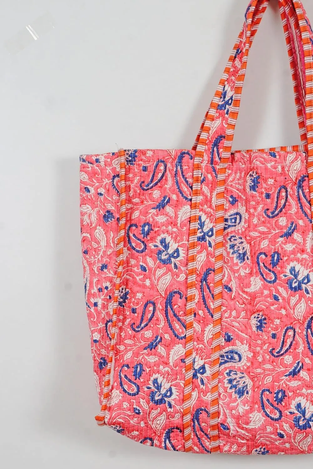 Quilted Cotton Handprinted Reversible Large multicolor Floral Tote Bag
