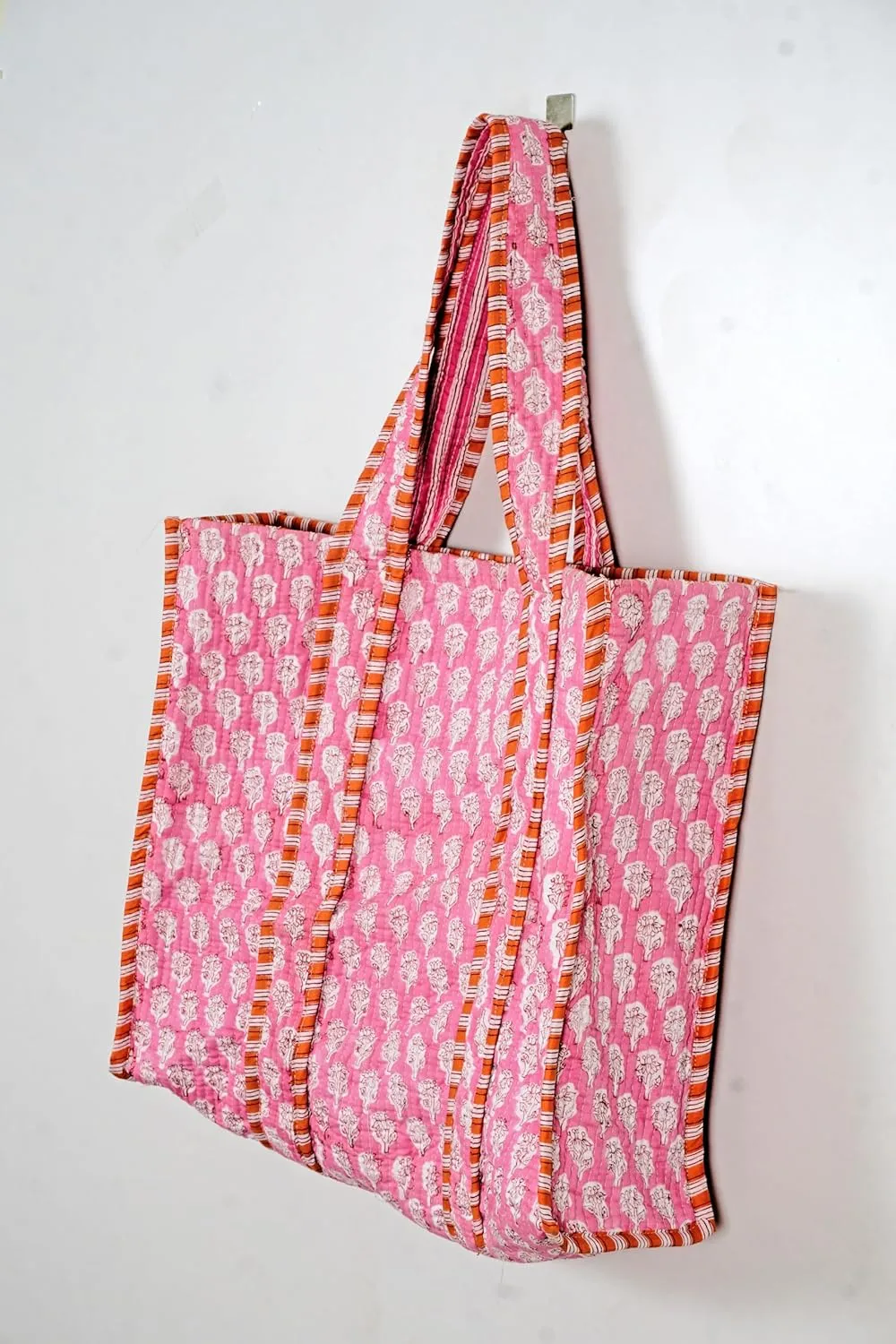 Quilted Cotton Handprinted Reversible Large multicolor Floral Tote Bag