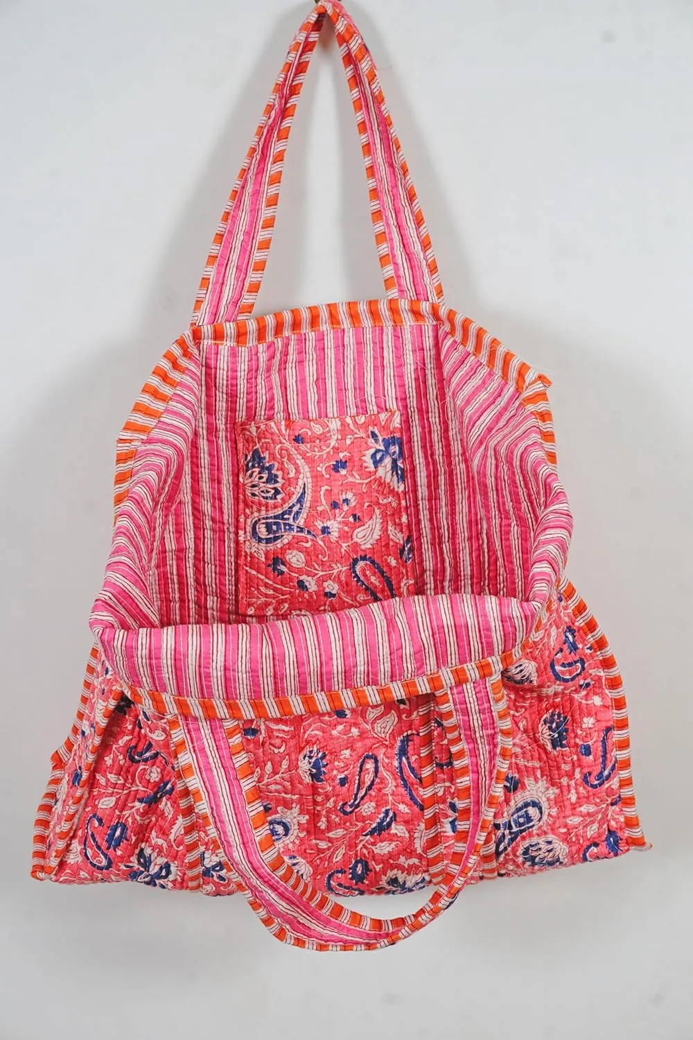 Quilted Cotton Handprinted Reversible Large multicolor Floral Tote Bag