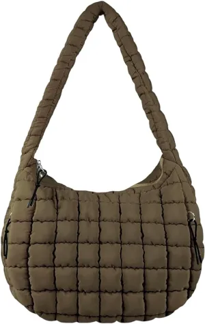 Quilted Tote Bag, Puffer Bag for Women, Large Puffy Shoulder Bag, Lightweight Checkered Purse, Soft Padded Hobo Bag