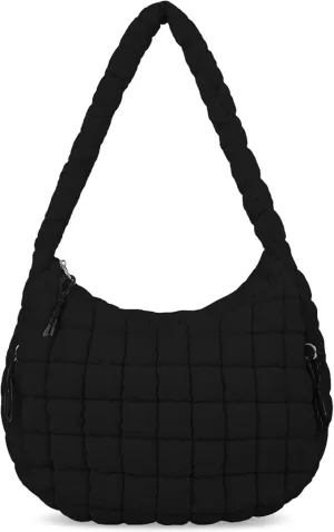 Quilted Tote Bag, Puffer Bag for Women, Large Puffy Shoulder Bag, Lightweight Checkered Purse, Soft Padded Hobo Bag