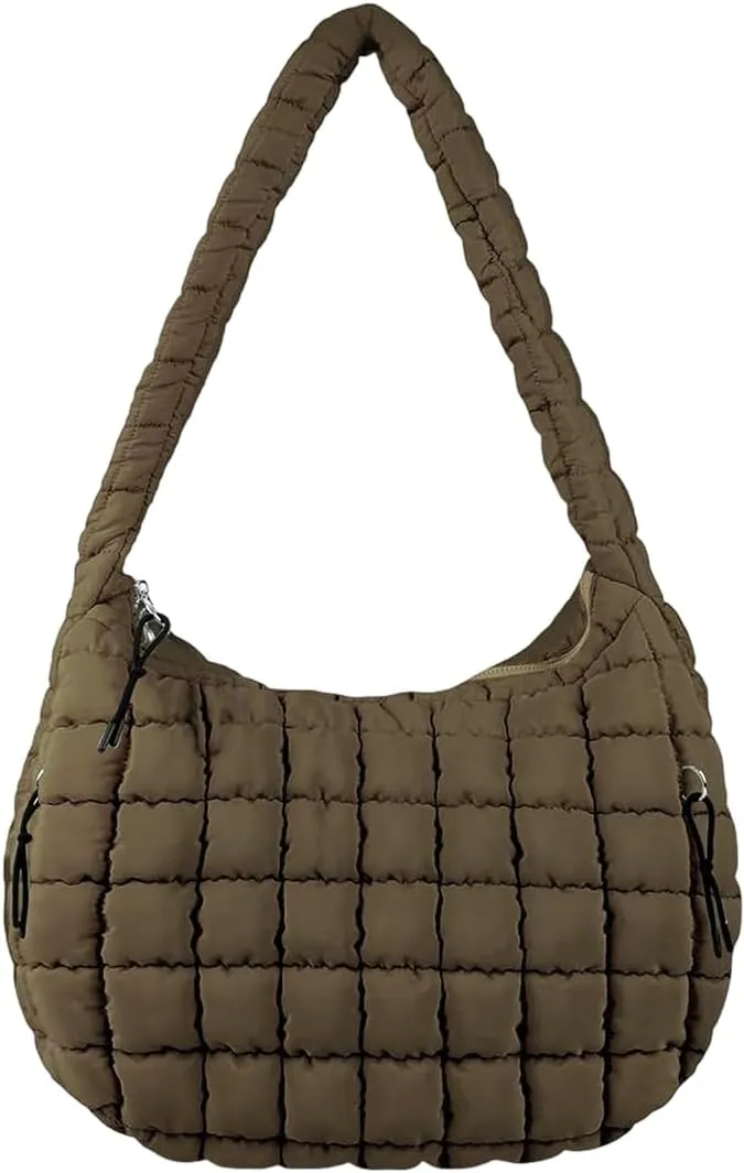 Quilted Tote Bag, Puffer Bag for Women, Large Puffy Shoulder Bag, Lightweight Checkered Purse, Soft Padded Hobo Bag