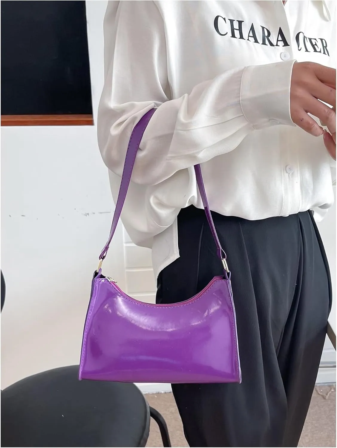 QWINEE Women's Artificial Patent Leather Tote - Square, Satchel, Ladies Shoulder Totes, Crossbody Bags