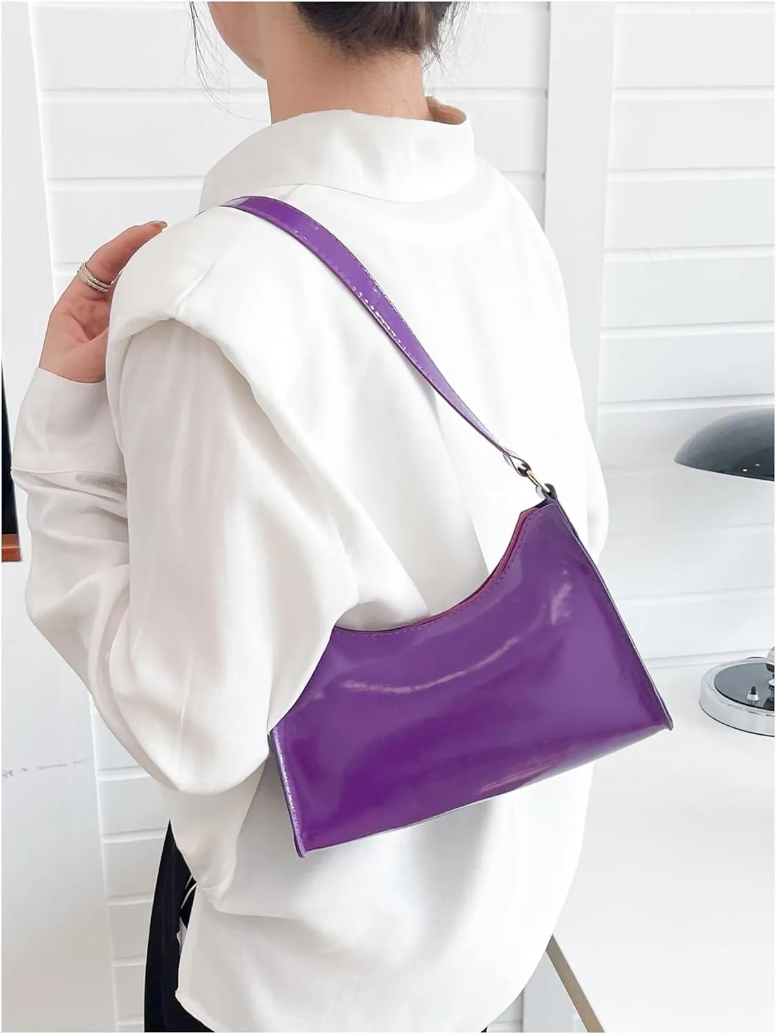 QWINEE Women's Artificial Patent Leather Tote - Square, Satchel, Ladies Shoulder Totes, Crossbody Bags