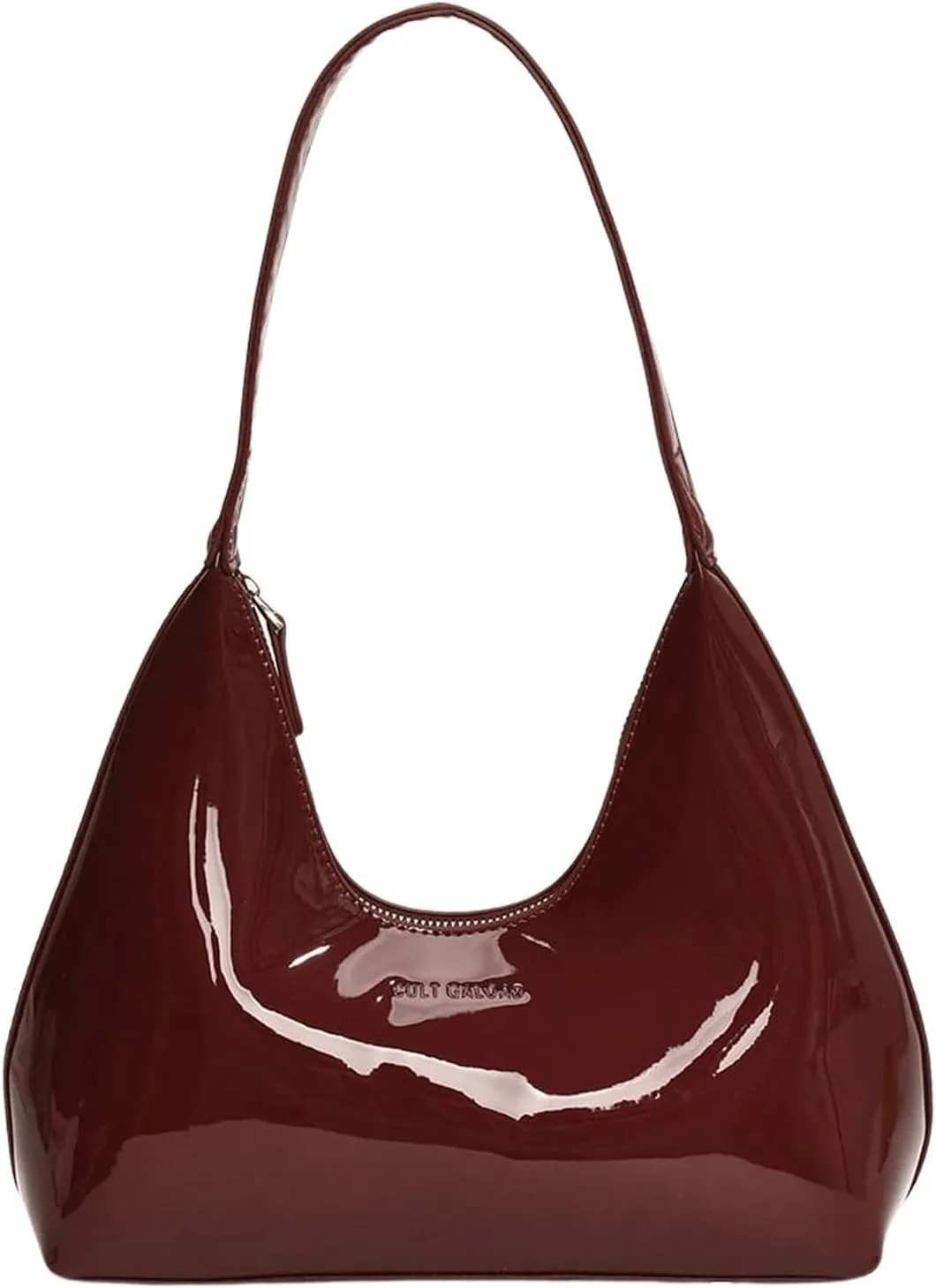 QWINEE Women's Y2K Shoulder Bags Retro Handbags Patent Leather Purses Zipper Crescent Clutch Top Handle Underarm Bag