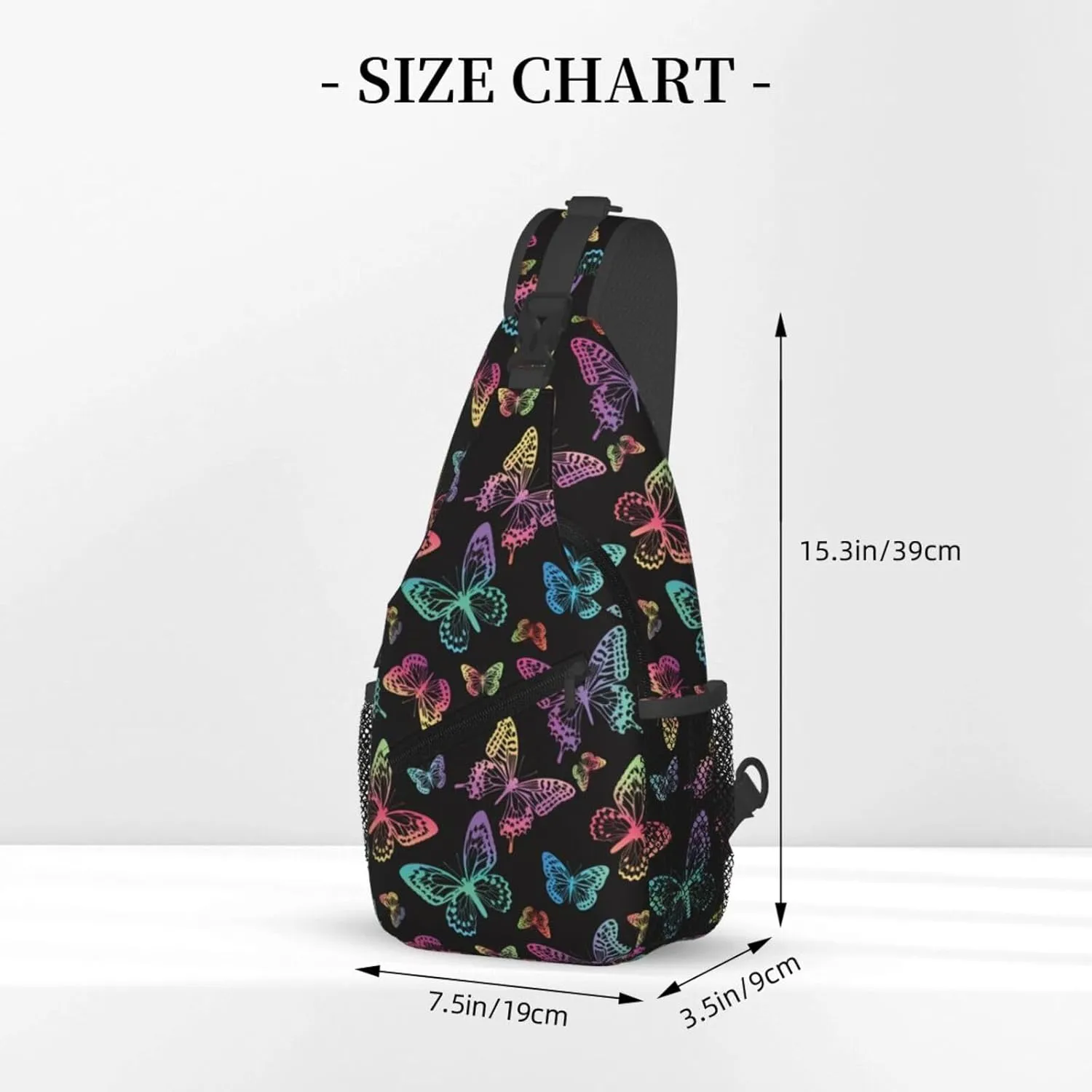 Rainbow Butterfly Sling Bag Crossbody Backpack,Colorful Silhouettes of Butterflies Watercolor Spots Chest Bag Casual Shoulder Backpack Cute Insect Pattern Travel Hiking Daypack for Women Men