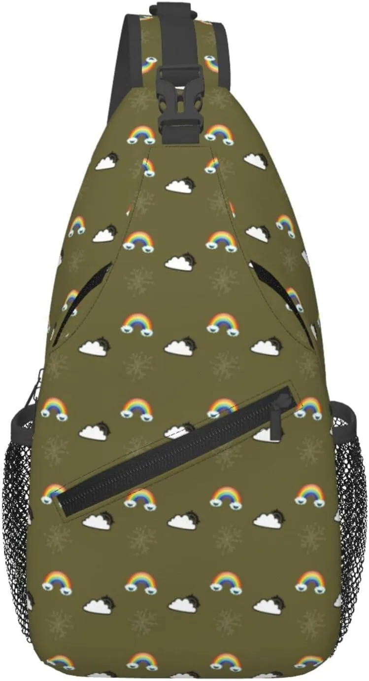 Rainbow Smiley Face Snowflakes Weather Forecast Cross Chest Bag Diagonally Hiking Crossbody Bag Travel Shoulder Daypack Lightweight Sling Backpack Cycling Daypacks Fitness Chest Backpacks