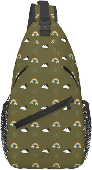 Rainbow Smiley Face Snowflakes Weather Forecast Cross Chest Bag Diagonally Hiking Crossbody Bag Travel Shoulder Daypack Lightweight Sling Backpack Cycling Daypacks Fitness Chest Backpacks