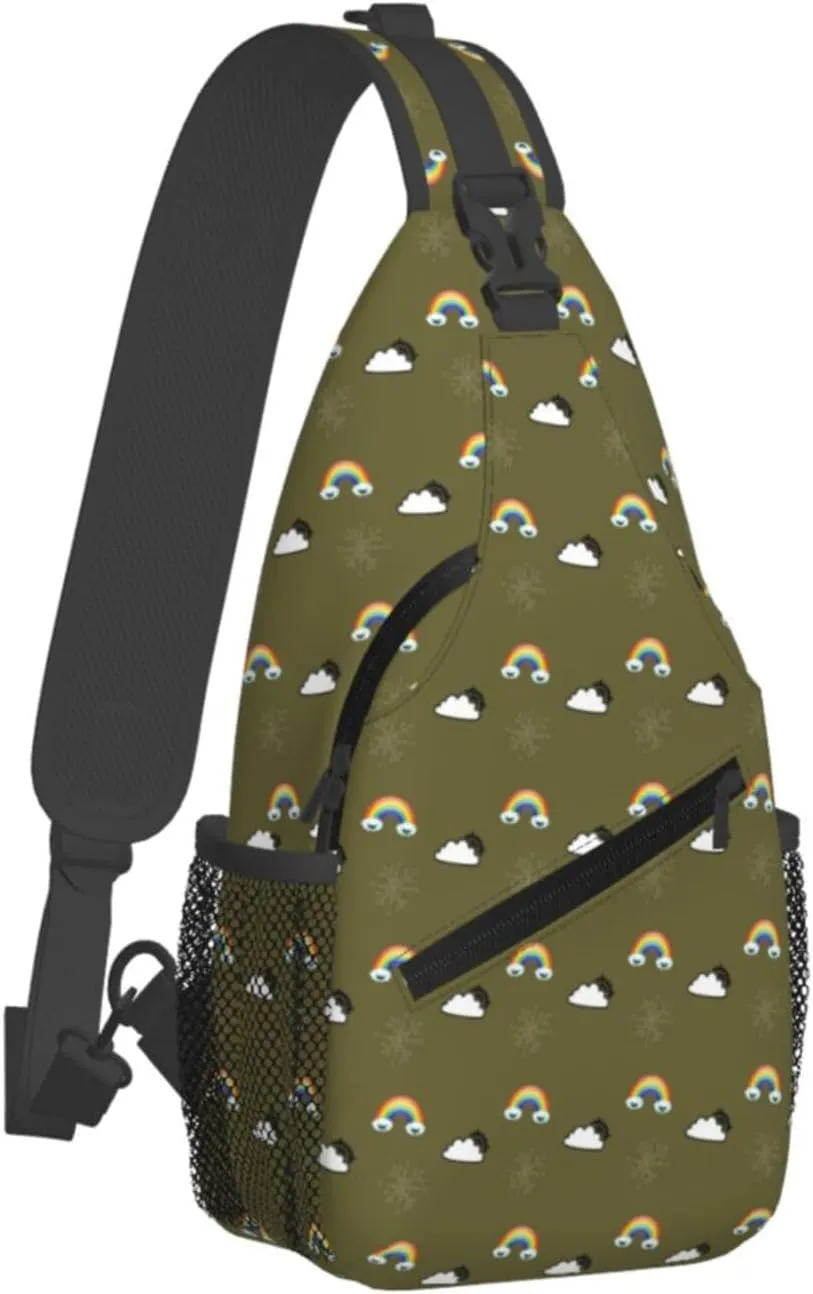 Rainbow Smiley Face Snowflakes Weather Forecast Cross Chest Bag Diagonally Hiking Crossbody Bag Travel Shoulder Daypack Lightweight Sling Backpack Cycling Daypacks Fitness Chest Backpacks