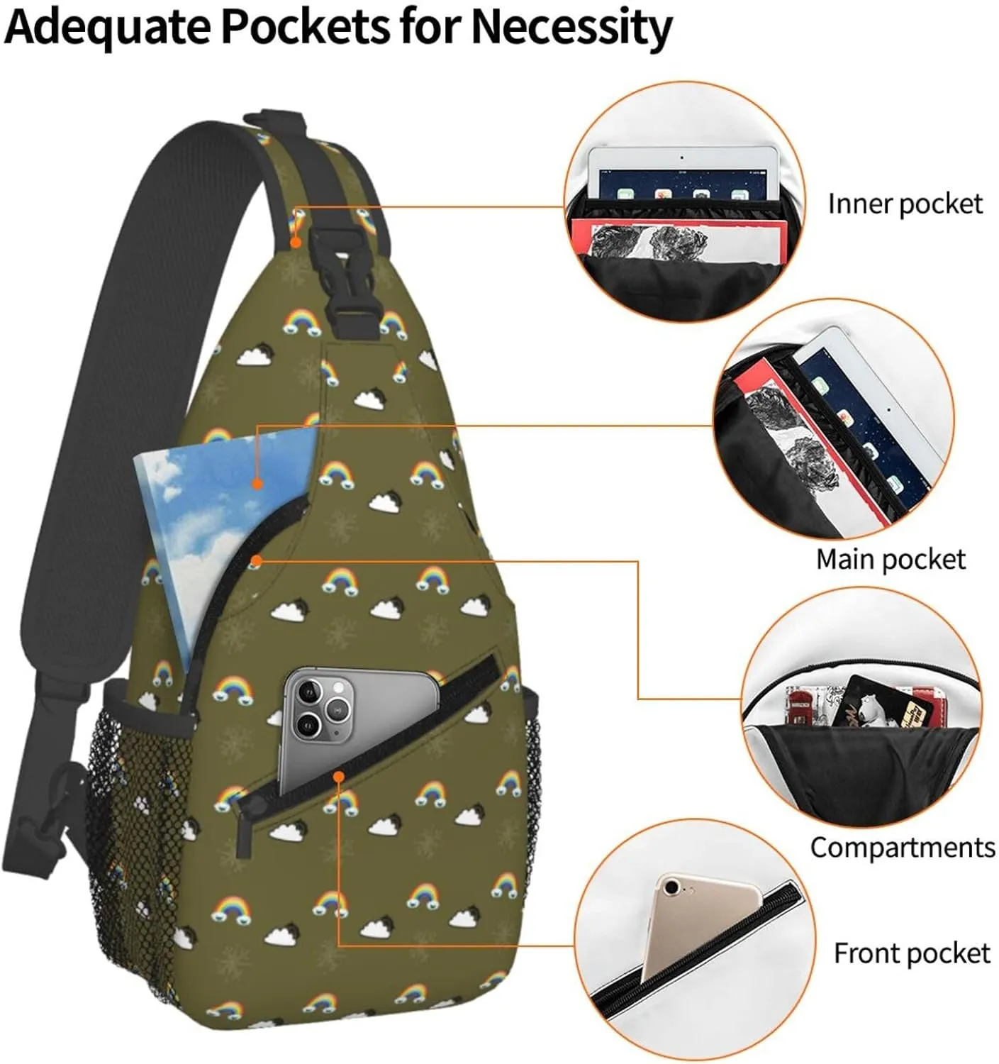 Rainbow Smiley Face Snowflakes Weather Forecast Cross Chest Bag Diagonally Hiking Crossbody Bag Travel Shoulder Daypack Lightweight Sling Backpack Cycling Daypacks Fitness Chest Backpacks