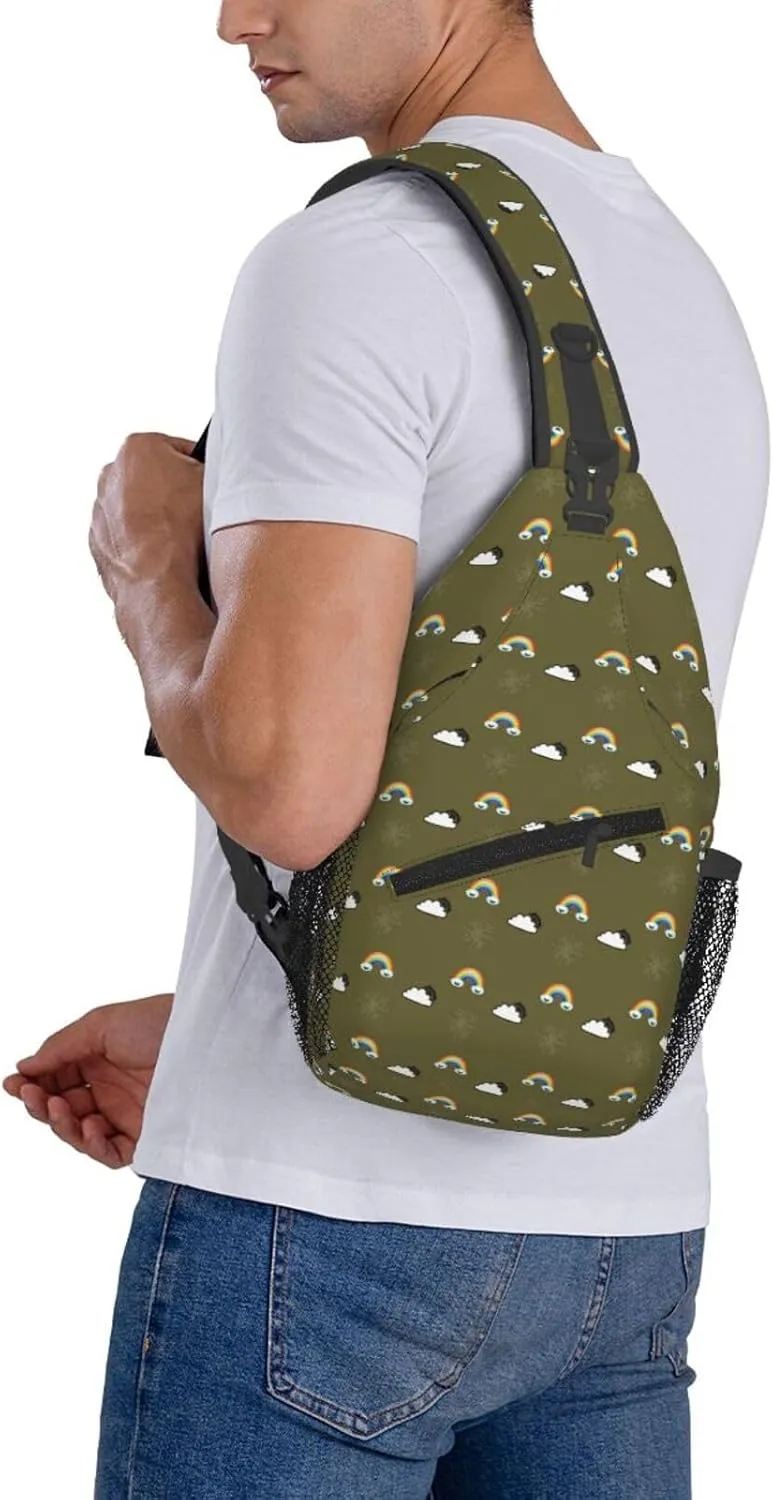 Rainbow Smiley Face Snowflakes Weather Forecast Cross Chest Bag Diagonally Hiking Crossbody Bag Travel Shoulder Daypack Lightweight Sling Backpack Cycling Daypacks Fitness Chest Backpacks