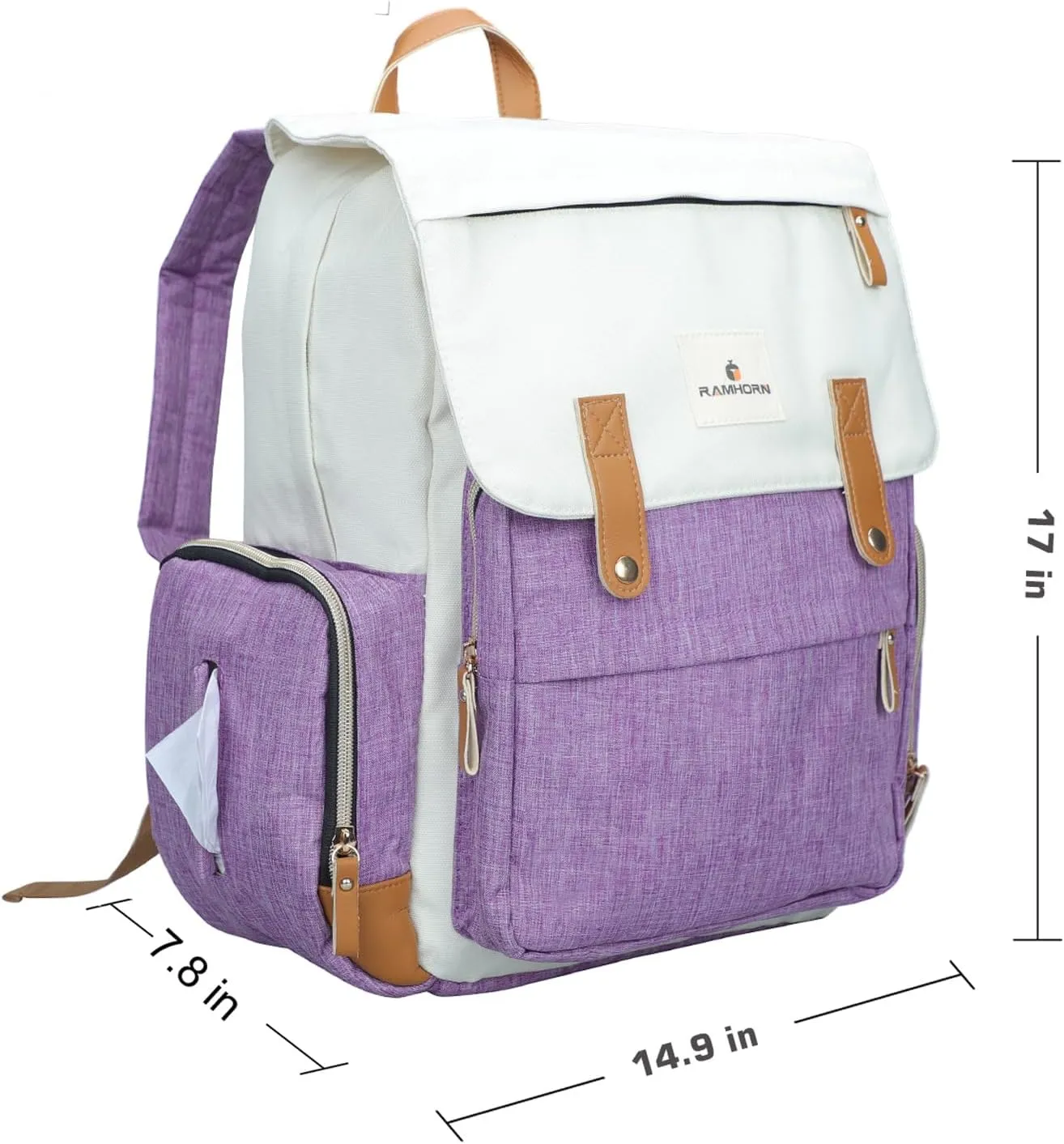 Ramhorn Diaper Bag Multifunction Travel Backpacks for Mom with Insulated Pockets and Laptop Compartment, purple