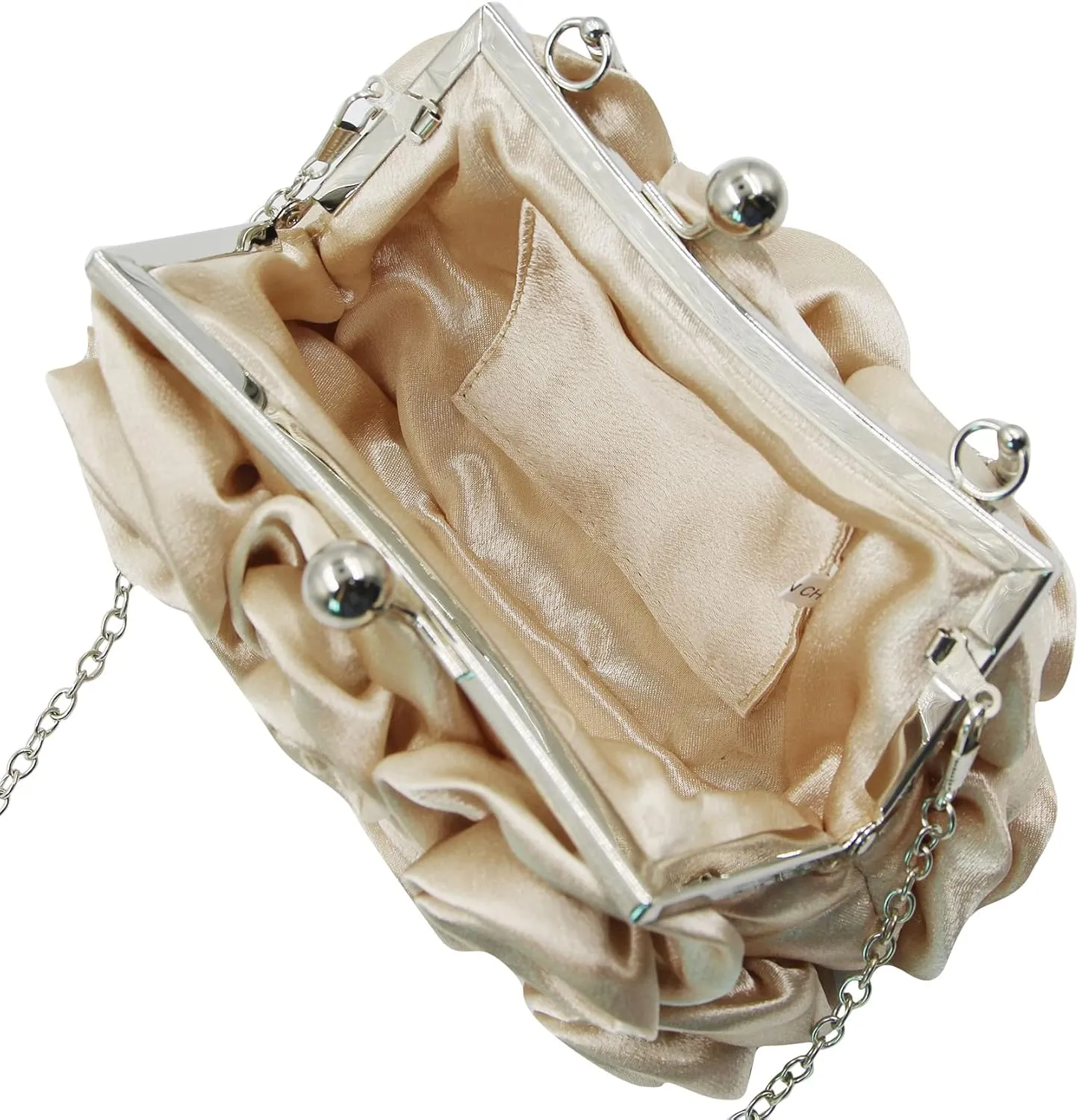 RARITYUS Women Evening Bag Silk-Like Satin Rose Shaped Clutch Handbag with Elegant Metal Handle for Party Wedding Purse