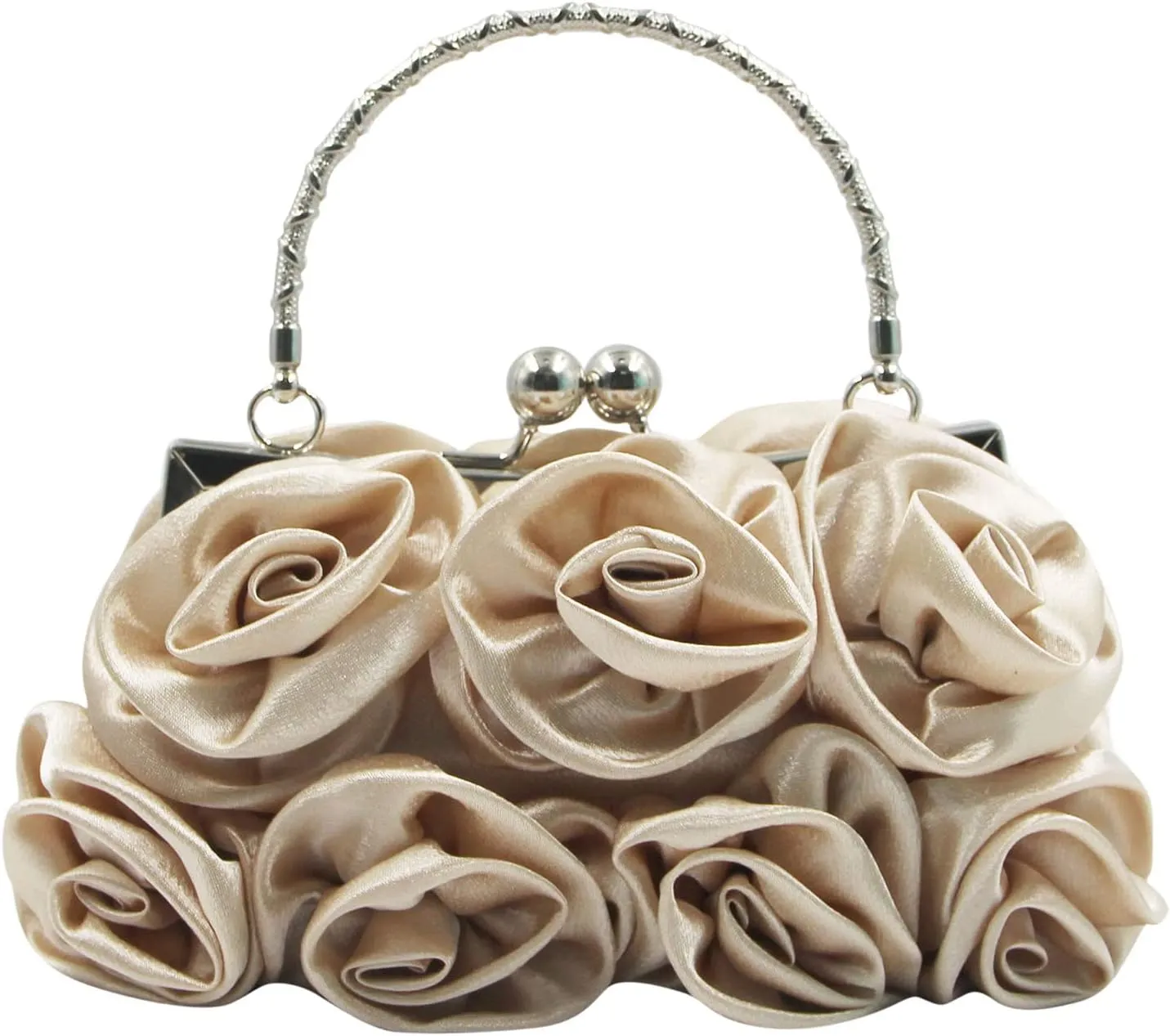 RARITYUS Women Evening Bag Silk-Like Satin Rose Shaped Clutch Handbag with Elegant Metal Handle for Party Wedding Purse