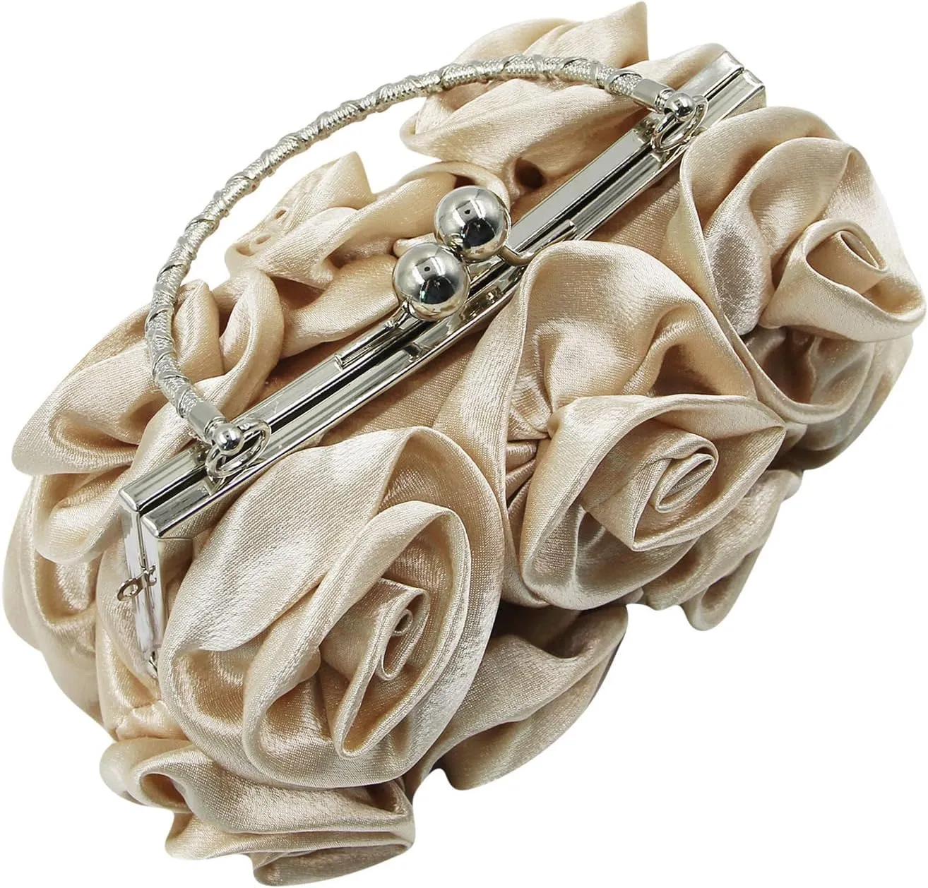 RARITYUS Women Evening Bag Silk-Like Satin Rose Shaped Clutch Handbag with Elegant Metal Handle for Party Wedding Purse