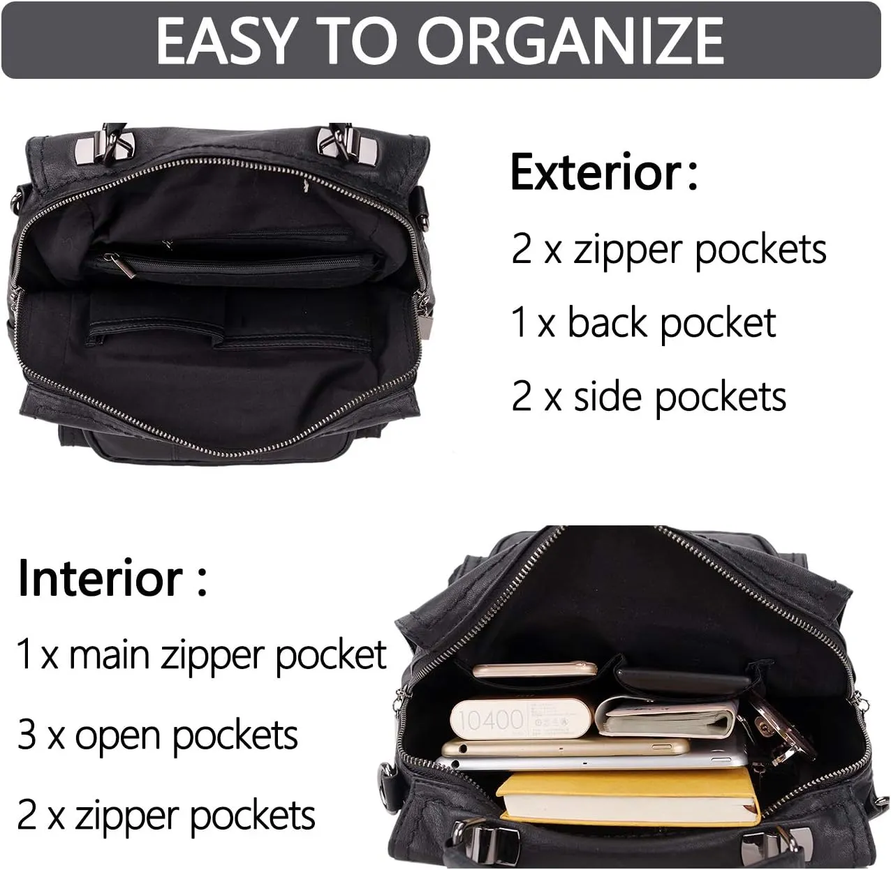 RAVUO Backpack Purse for Women, Fashion Leather Handbags Designer Convertible Satchel Ladies Shoulder Bag 3 Ways to Carry