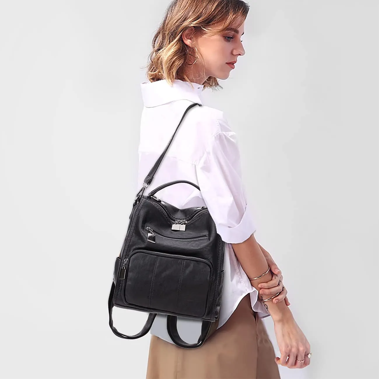 RAVUO Backpack Purse for Women, Fashion Leather Handbags Designer Convertible Satchel Ladies Shoulder Bag 3 Ways to Carry
