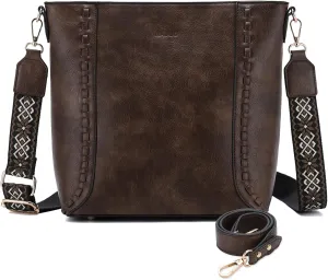 RAVUO Crossbody Bag for Women, Vegan Leather Bucket Handbag Shoulder Purse Trendy Lady Bag w Adjustable Guitar Strap