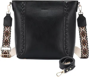 RAVUO Crossbody Bag for Women, Vegan Leather Bucket Handbag Shoulder Purse Trendy Lady Bag w Adjustable Guitar Strap