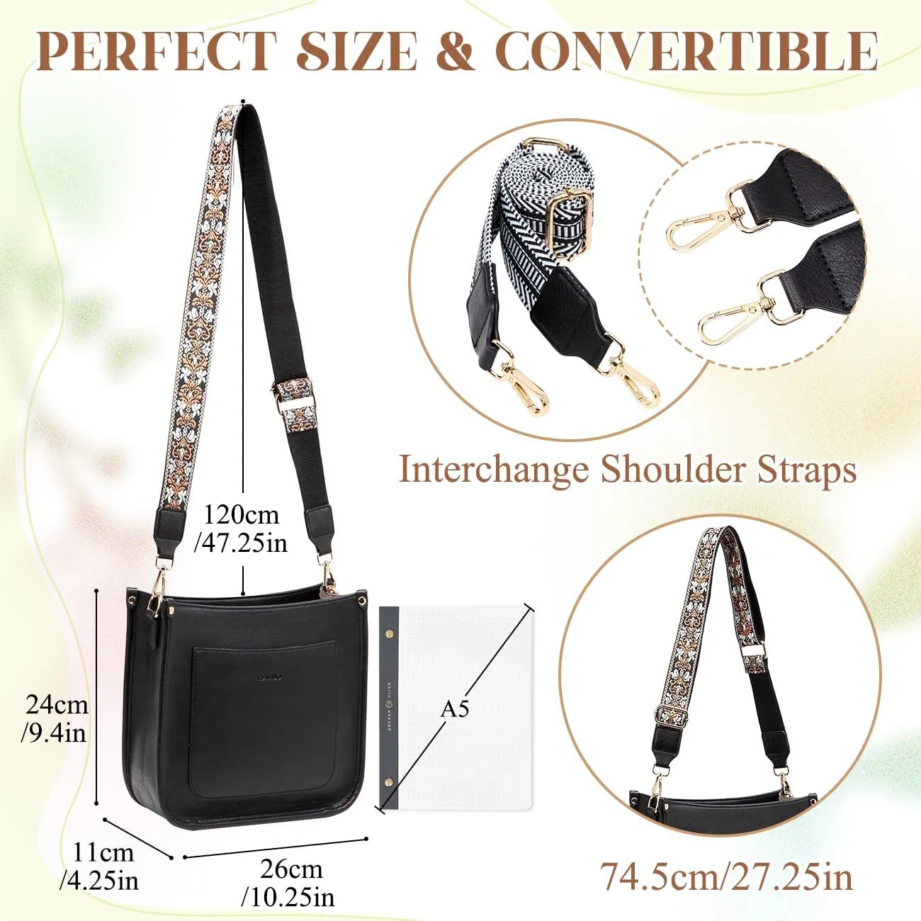 RAVUO Crossbody Bags for Women, Vegan Leather Shoulder Purse Fashion Hobo Handbags with 2 Adjustable Straps