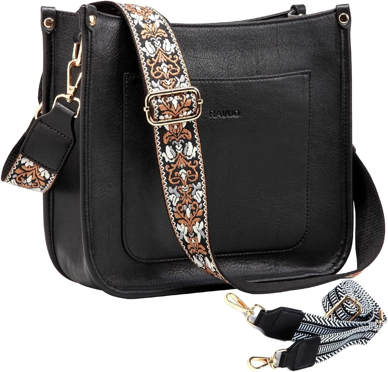RAVUO Crossbody Bags for Women, Vegan Leather Shoulder Purse Fashion Hobo Handbags with 2 Adjustable Straps