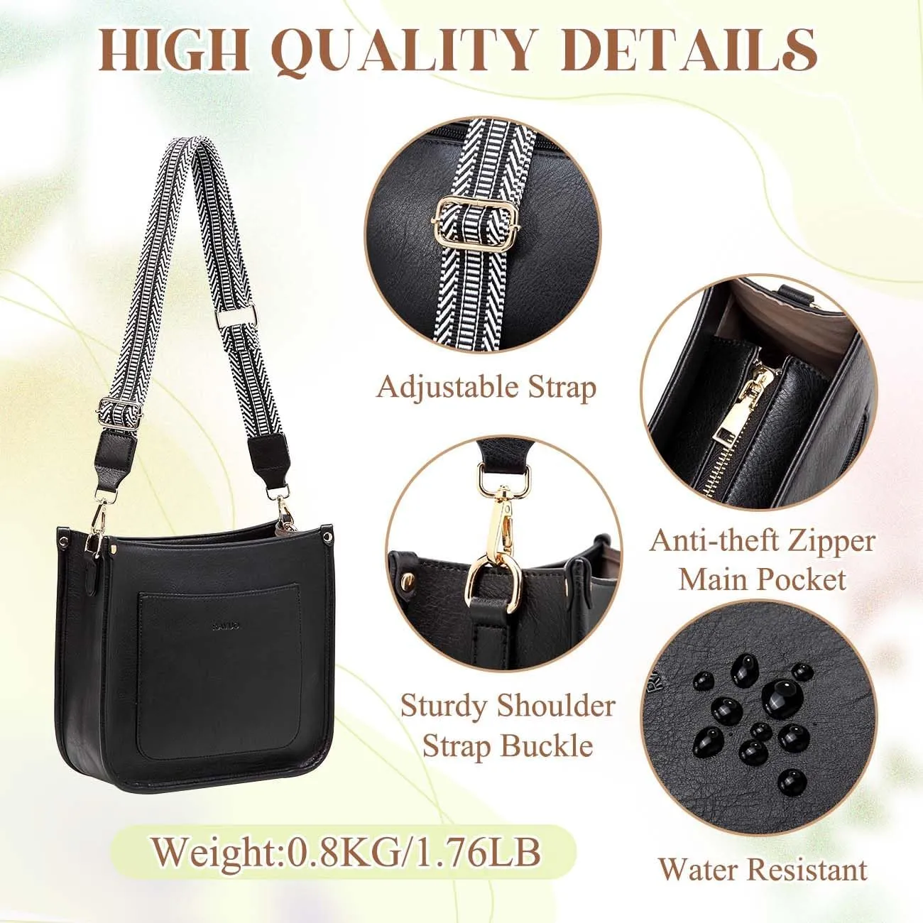 RAVUO Crossbody Bags for Women, Vegan Leather Shoulder Purse Fashion Hobo Handbags with 2 Adjustable Straps