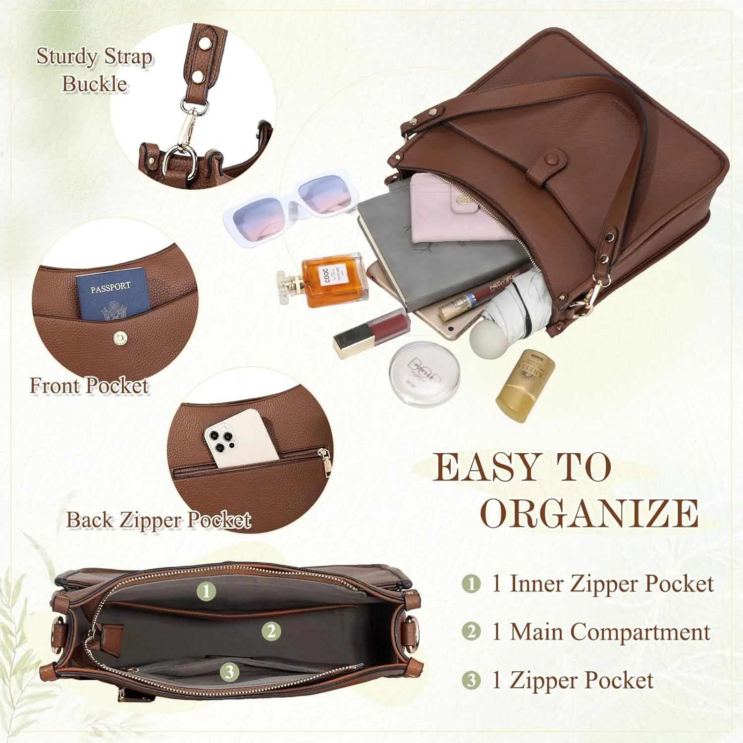 RAVUO Hobo Shoulder Bags for Women,Trendy Vegan Leather Crossbody Purses and Handbag with 2pcs Detachable Strap