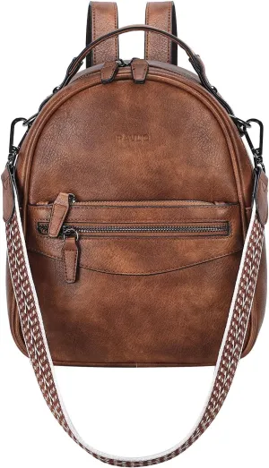 RAVUO Mini Backpack Purse for Women, Cute Convertible Leather Handbag Multipurpose Shoulder Bags Travel Daypack 3 Ways to Carry,Brown