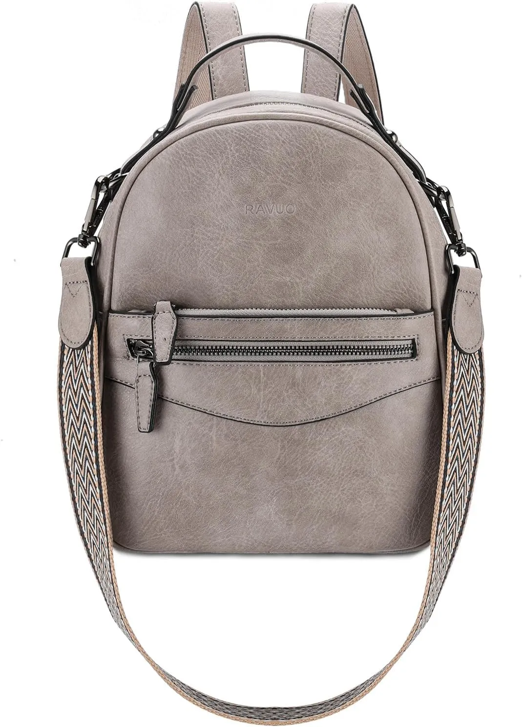 RAVUO Mini Backpack Purse for Women, Cute Convertible Leather Handbag Multipurpose Shoulder Bags Travel Daypack 3 Ways to Carry,Grey