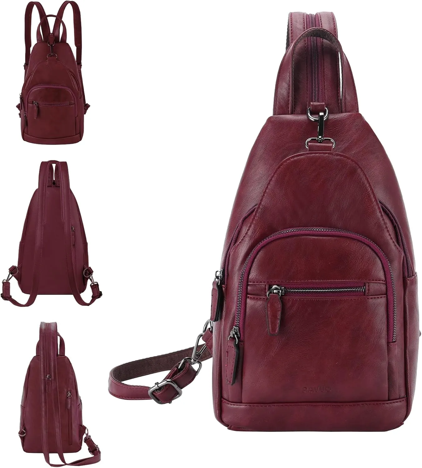 RAVUO Sling Bag for Women, Anti Theft Small Crossbody Backpack Purse Fashion PU Leather Ladies Convertible Daypack