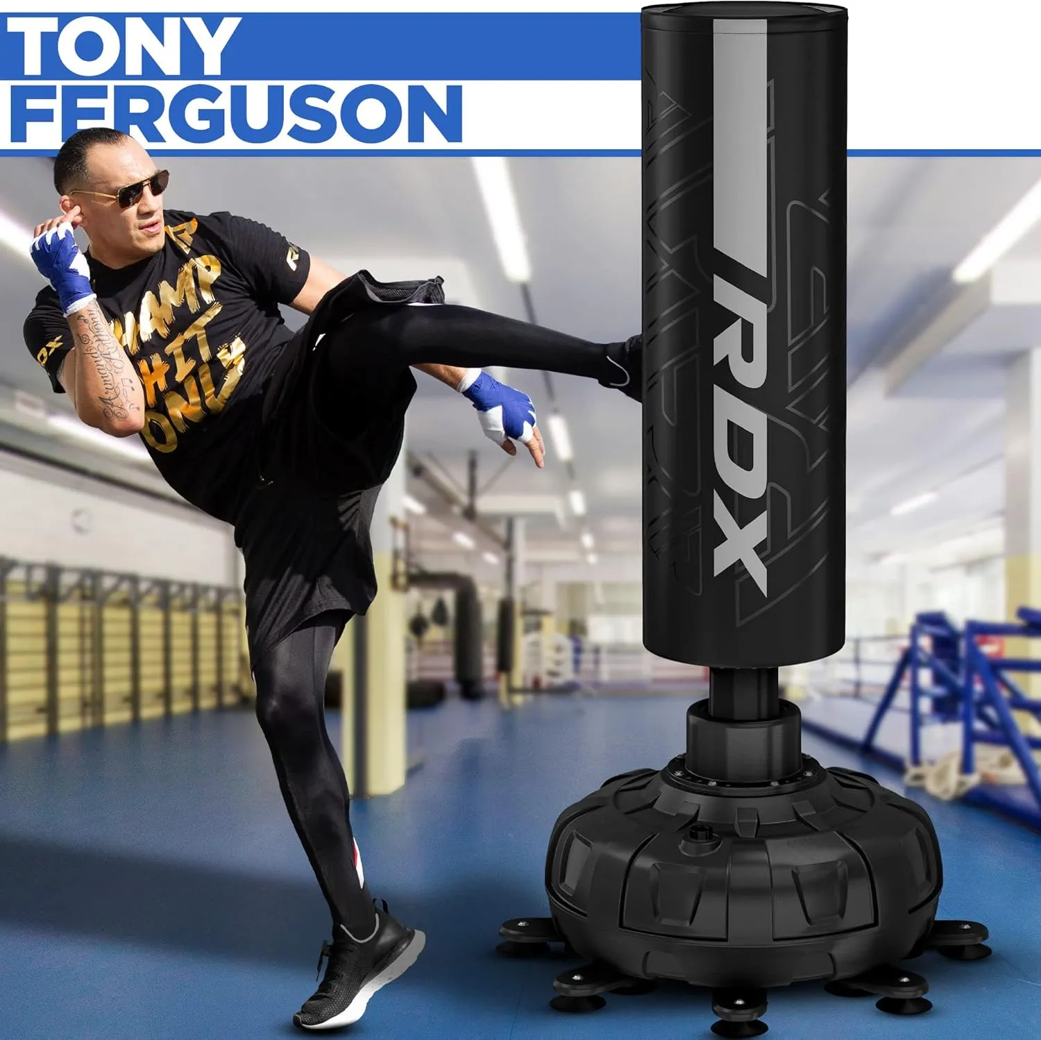 RDX XXL 330LBS Freestanding Punching Bag with Cover & Gloves – 72” Adult Heavy Pedestal Punch Bag Set - 17 Suction Cup 8 Extended Legs Stand Base - Kick Boxing MMA Muay Thai Home Gym Fitness Training