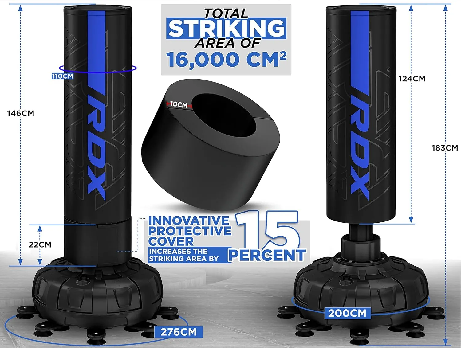 RDX XXL 330LBS Freestanding Punching Bag with Cover & Gloves – 72” Adult Heavy Pedestal Punch Bag Set - 17 Suction Cup 8 Extended Legs Stand Base - Kick Boxing MMA Muay Thai Home Gym Fitness Training