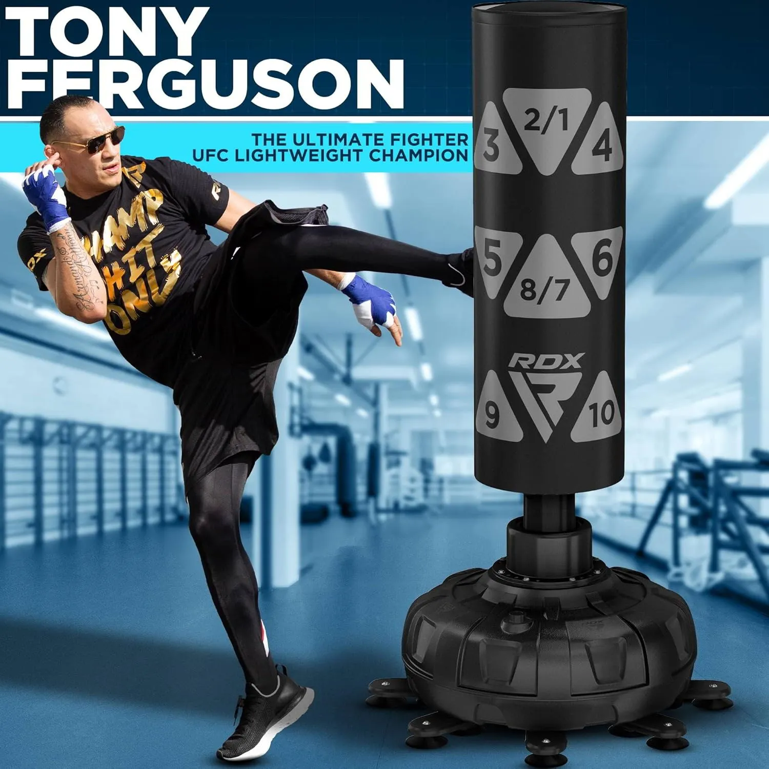 RDX XXL 330LBS Target Freestanding Punching Bag with Cover & Gloves – 72” Adult Heavy Pedestal Punch Bag Set - 17 Suction Cup 8 Extended Legs Stand Base - Kick Boxing MMA Muay Thai Home Gym Fitness