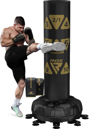 RDX XXL 330LBS Target Freestanding Punching Bag with Cover & Gloves – 72” Adult Heavy Pedestal Punch Bag Set - 17 Suction Cup 8 Extended Legs Stand Base - Kick Boxing MMA Muay Thai Home Gym Fitness