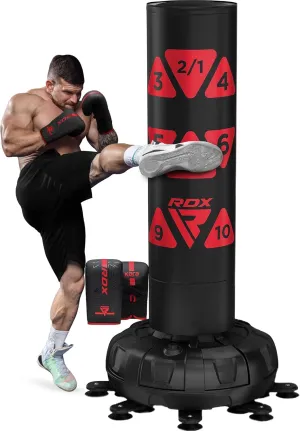 RDX XXL 330LBS Target Freestanding Punching Bag with Cover & Gloves – 72” Adult Heavy Pedestal Punch Bag Set - 17 Suction Cup 8 Extended Legs Stand Base - Kick Boxing MMA Muay Thai Home Gym Fitness