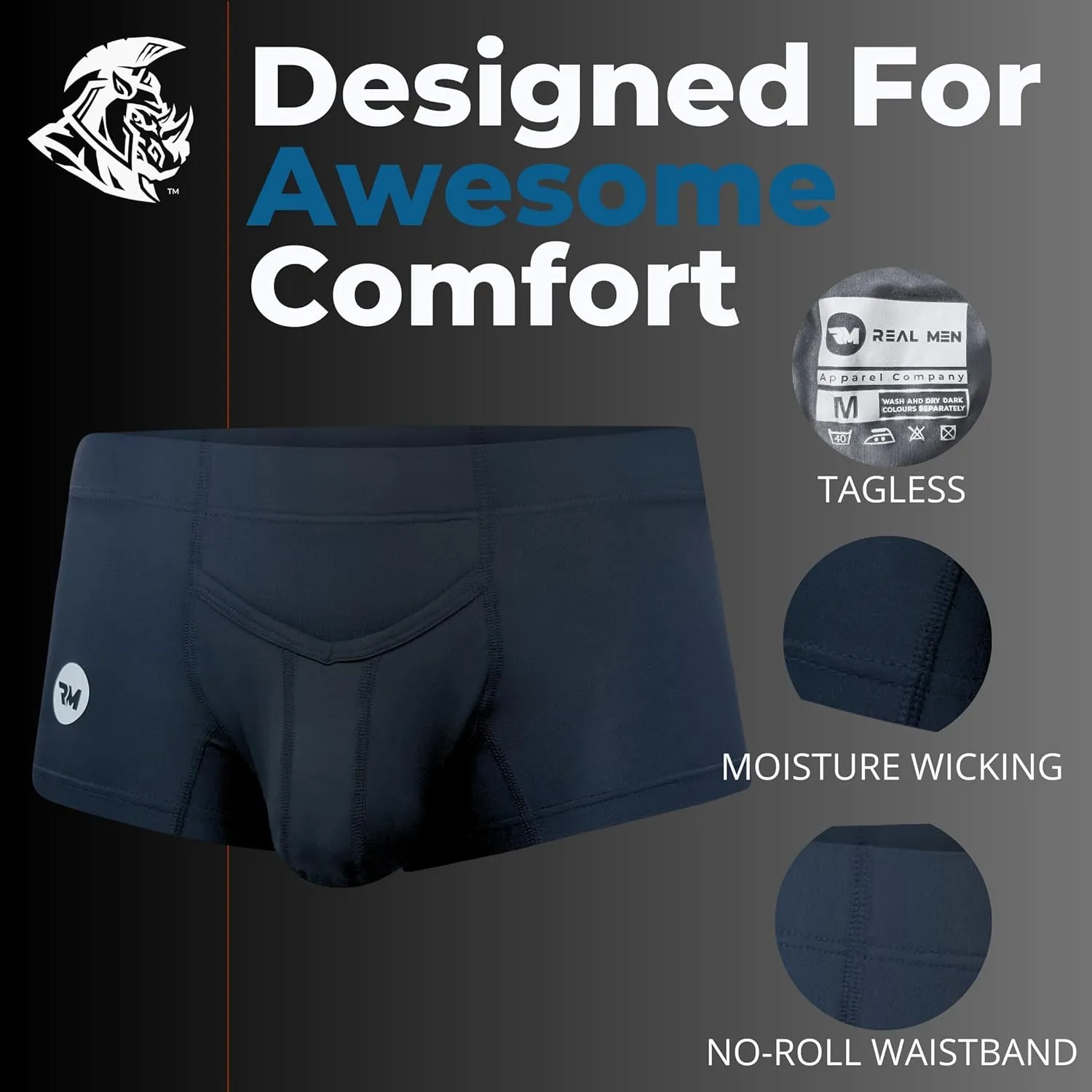 Real Men Bulge Enhancing Pouch Underwear for Men – 1 or 4 Pack Nylon 3 Inches- Ice Silk Mens Boxer Briefs ABCD Pouches XS-5XL