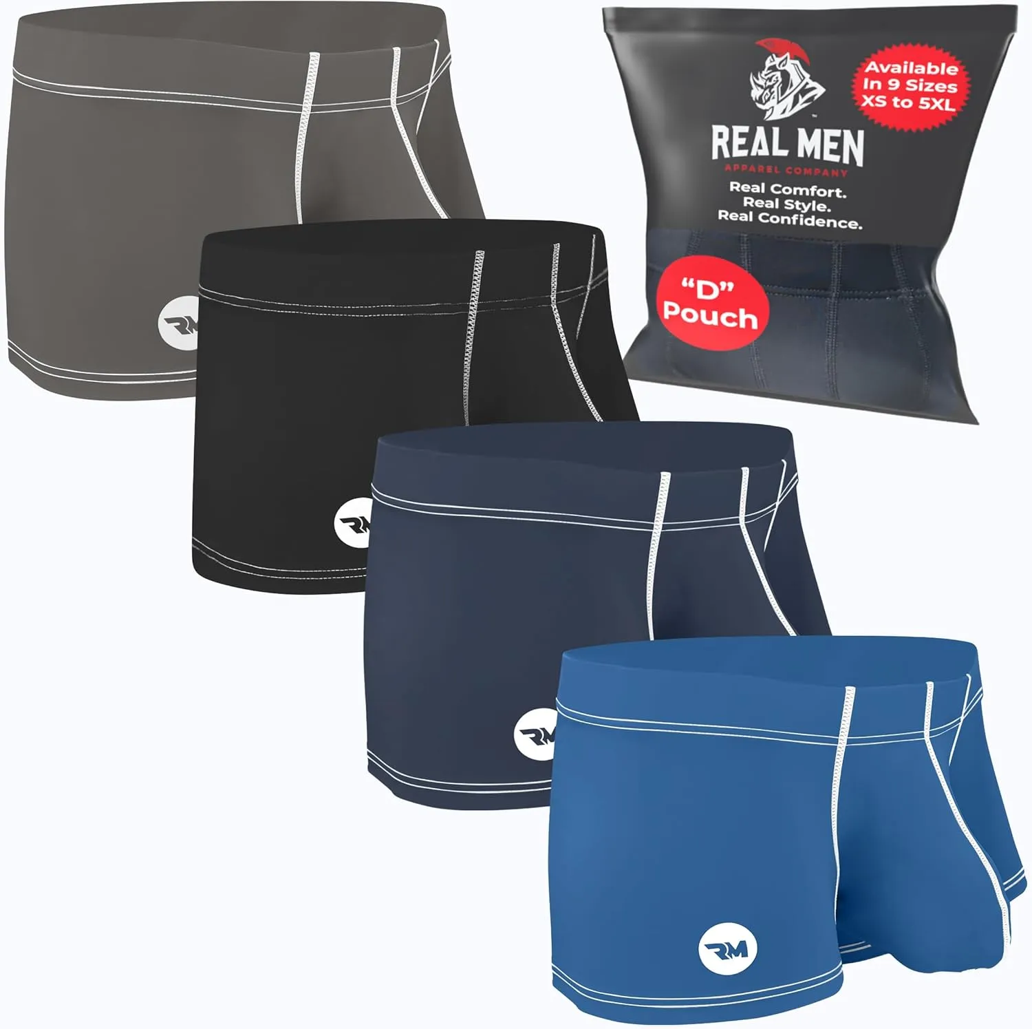 Real Men Bulge Enhancing Pouch Underwear for Men – 1 or 4 Pack Nylon 3 Inches- Ice Silk Mens Boxer Briefs ABCD Pouches XS-5XL