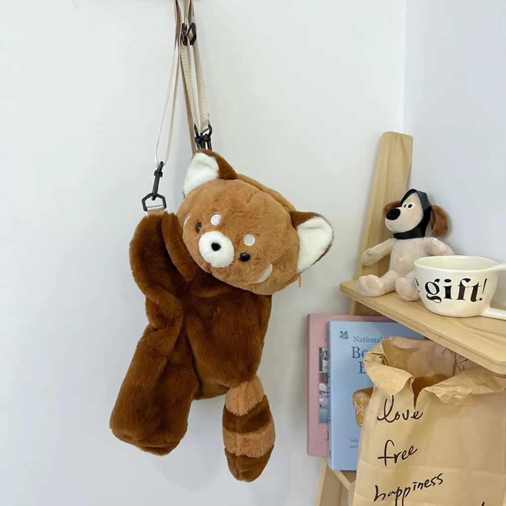 Red Panda Hug Stuffed Backpack Cute Animal Plush Shoulder Bag (Large)