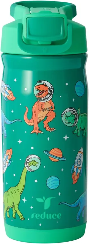 REDUCE 14 oz Hydrate Pro Stainless Steel Insulated Water Bottle - Flip Top Leak-Proof Lid,Dishwasher Safe,BPA-Free, Dual Wall Vacuum, Keeps Drinks Cold for 48 Hrs, Cup Holder Friendly - Jurassic Space