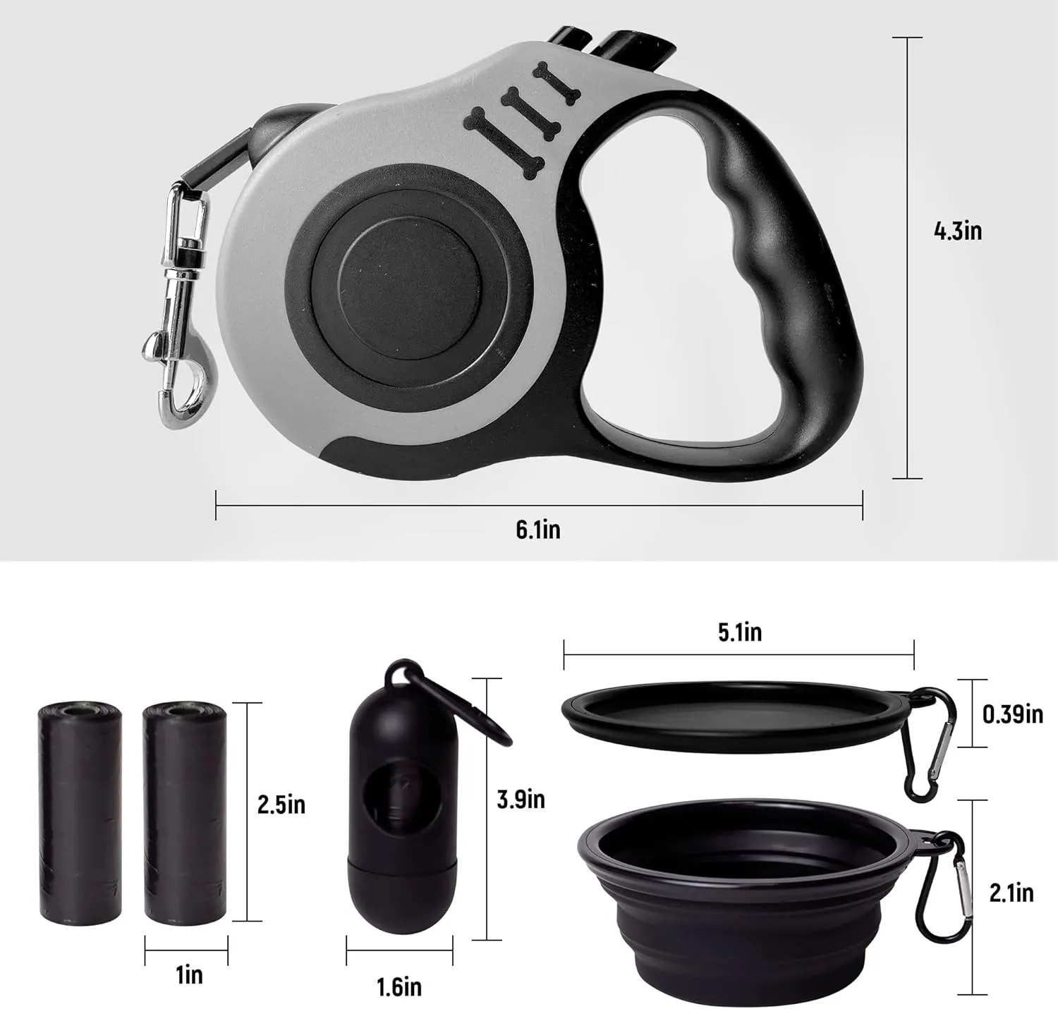 Retractable Dog Leash Automatic Telescopic Tractor Dog Tape, Pet Tape 10/16 FT Durable and Convenient, with Folding Bowl, Dispenser, Rubbish Bags, Suitable for Small and Medium Dogs