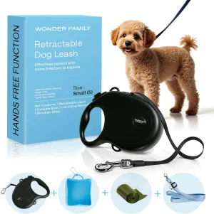 Retractable Dog Leash for Small Dogs up to 33 lbs - 10 Ft, Tangle Free Pet Walking Leash, One-Handed Brake, Pause, Lock - Heavy Duty Reflective Pet Lead with Shoulder Strap, Foldable Bowl, Poop Bags