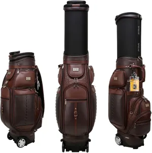 Retractable Golf Club Bag, Wheeled Golf Club Travel Bag Case, Microfiber Leather Golf Stand Carry Bag, Portable Golf Travel Case with Rain Cover, Lock, 6-Way Divider, 1Piece (Color : Brown)