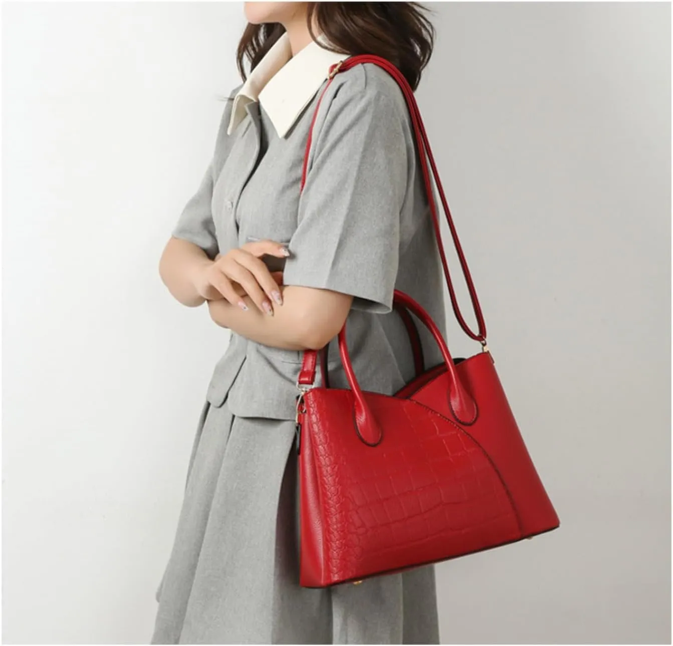 Retro Tote Bag for Women 3pcs Handbag Purse Set Leather Crossbody Shoulder Bags Purse with Cards Bag Wallet (Green)