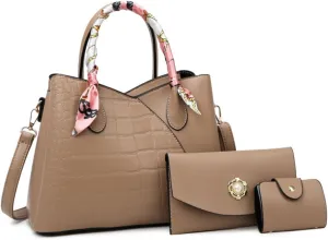 Retro Tote Bag for Women 3pcs Handbag Purse Set Leather Crossbody Shoulder Bags Purse with Cards Bag Wallet (Green)
