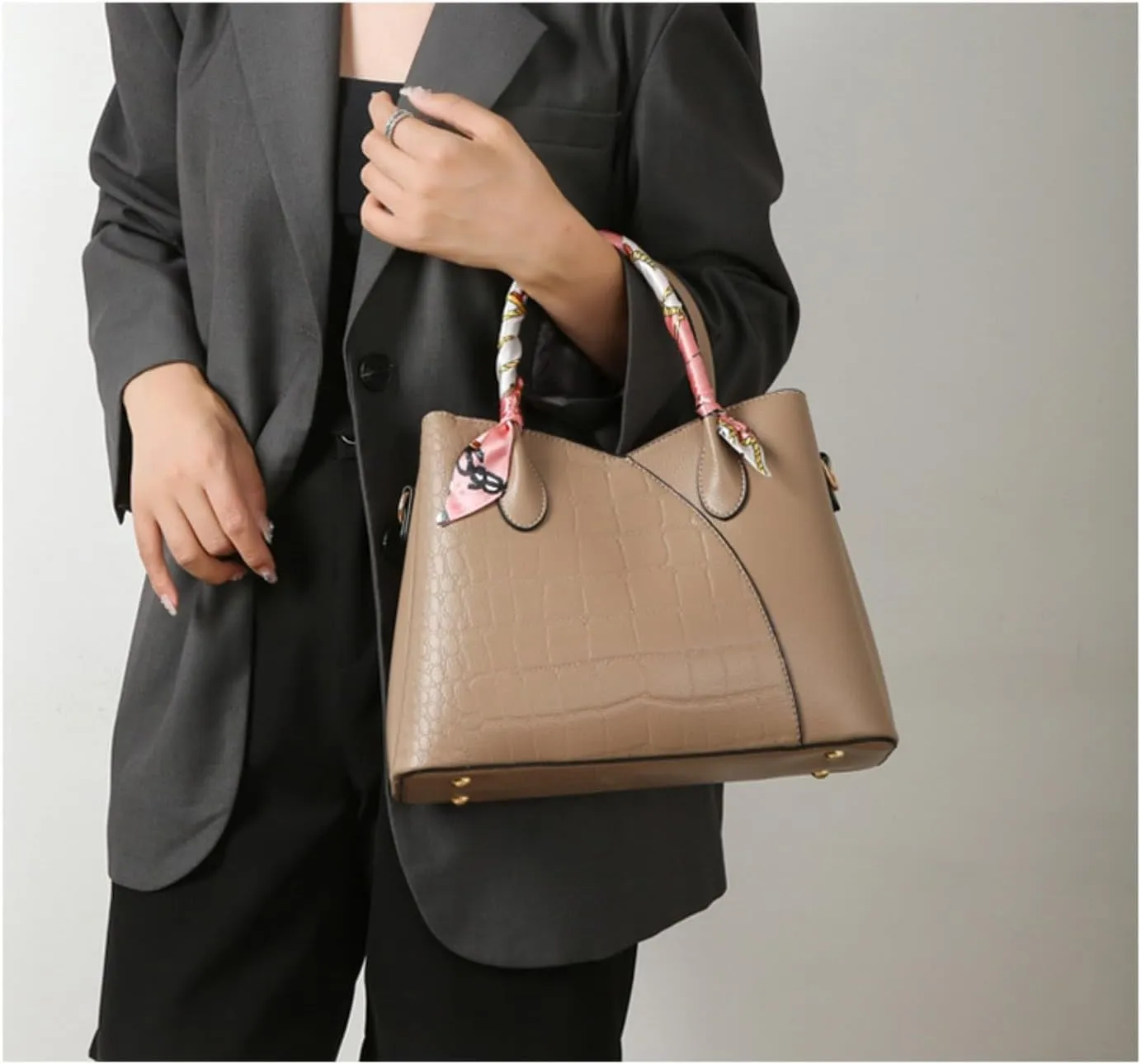 Retro Tote Bag for Women 3pcs Handbag Purse Set Leather Crossbody Shoulder Bags Purse with Cards Bag Wallet (Green)