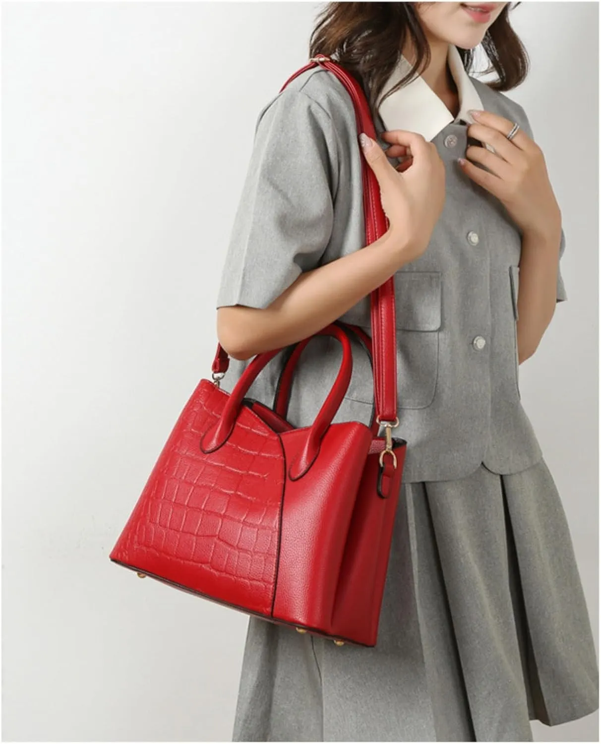 Retro Tote Bag for Women 3pcs Handbag Purse Set Leather Crossbody Shoulder Bags Purse with Cards Bag Wallet (Green)
