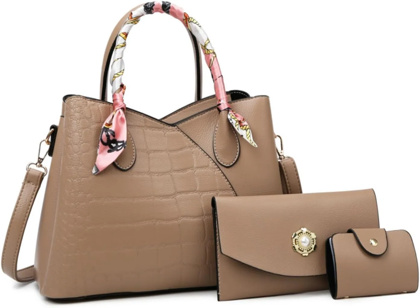 Retro Tote Bag for Women 3pcs Handbag Purse Set Leather Crossbody Shoulder Bags Purse with Cards Bag Wallet (Green)