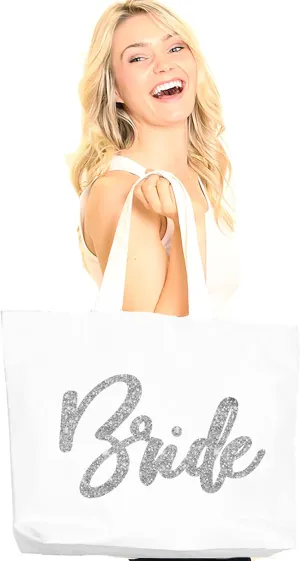 RhinestoneSash Bride Tote Bag - JUMBO SIZE 18" x 14" XL Cotton Canvas Wedding Totes - Engagement and Bridal Shower Gifts