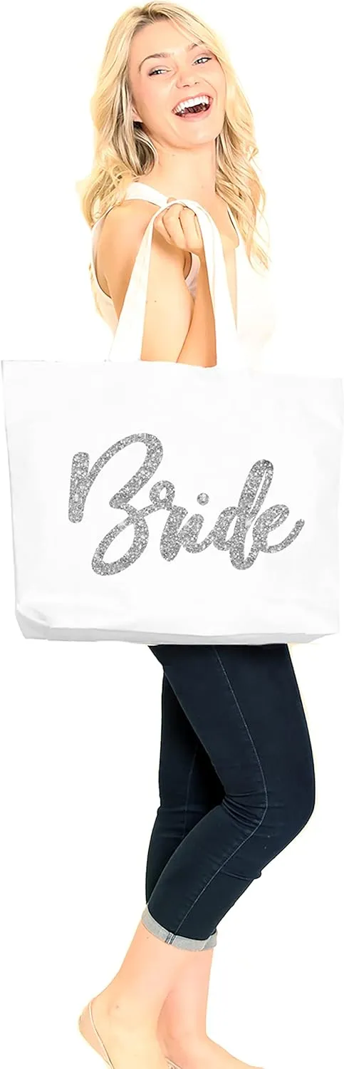 RhinestoneSash Bride Tote Bag - JUMBO SIZE 18" x 14" XL Cotton Canvas Wedding Totes - Engagement and Bridal Shower Gifts