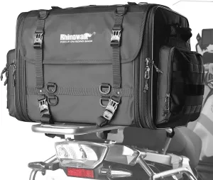 Rhinowalk Motorcycle Tail Bag, Expandable Motorcycle Travel Luggage Bags 80L, Waterproof All-Weather Trunk Rack Bag with Sissy Bar Straps & Helmet Rain Cover – Black
